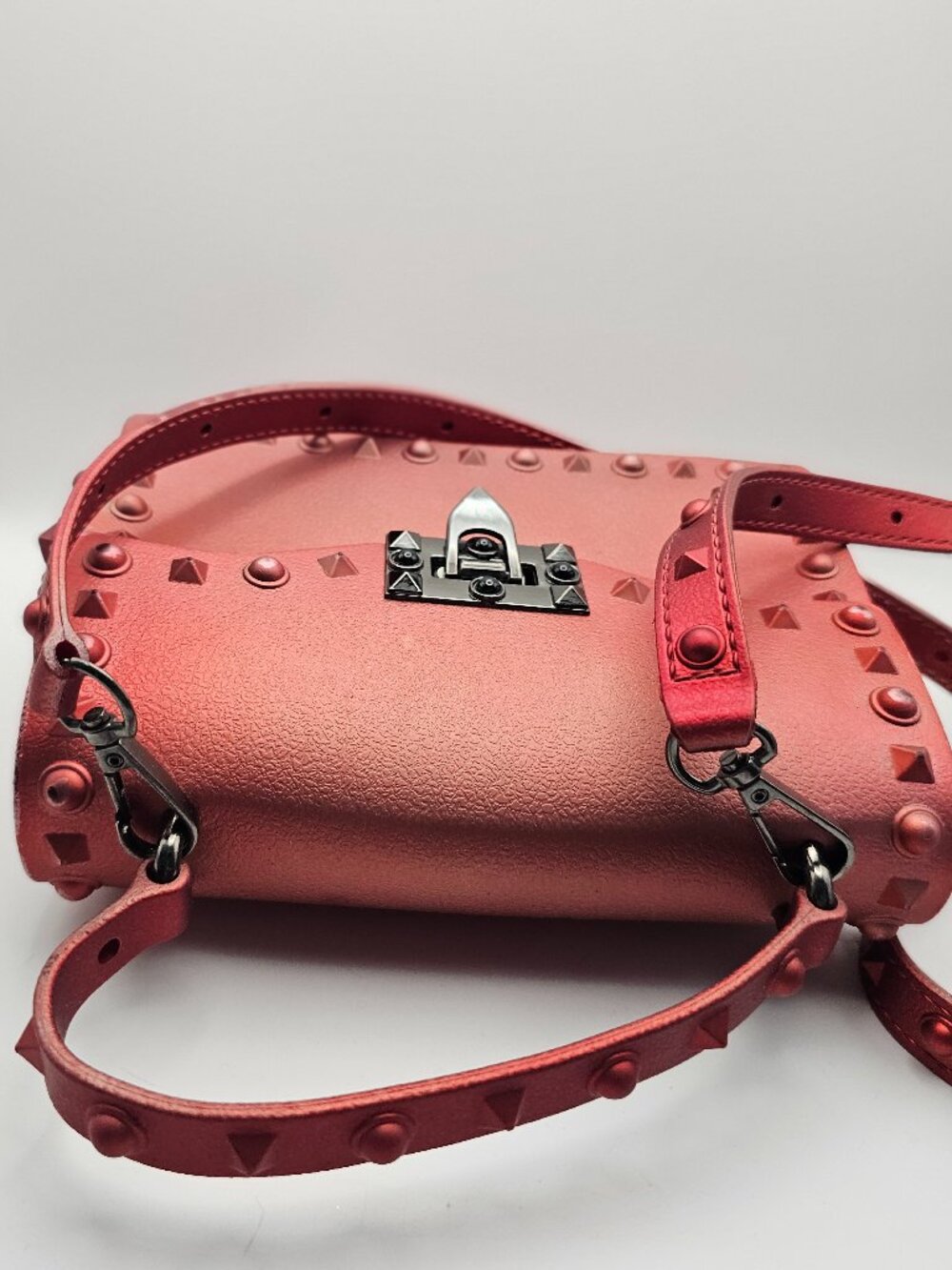 Pink‑Burgundy Jelly Studded Crossbody / Top‑Handle Bag - Picture 4 of 9